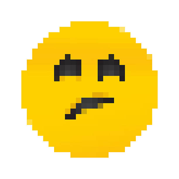 Vector illustration of a cute social media pixelated Emoji face icon on white background. Simple social media symbol that includes vector eps and high resolution jpg in download.