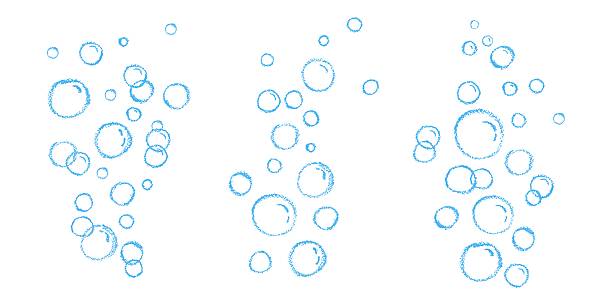 istock Set of soap or water bubbles drawing by chalk or charcoal. Foam pastel handdrawn elements. Vector wax pen line bubbles of fizzy drink like children written. Champagne doodle gas balloons 2216170779