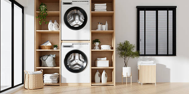 istock Home appliance efficiency in sleek laundry room organization. 3D render illustration 2216174215