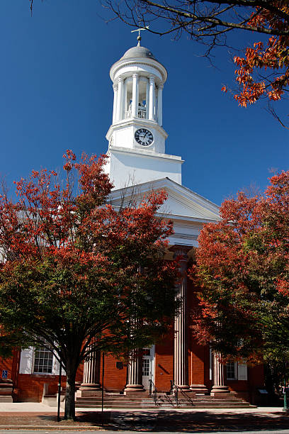 Elegant courthouse building with clock tower and autumn foliage in Carlisle, Pennsylvania, United States