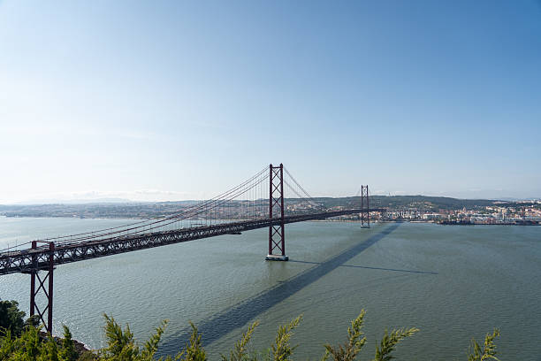 istock Aerial perspective of Lisbon’s red bridge 2216182920