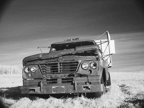 Antique farm truck photographed in infrared light.