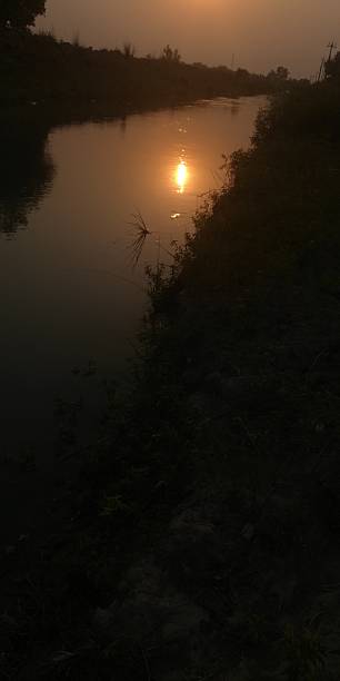 The Amazing view of the sunset reflection on the water in the evening