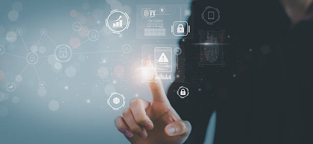 istock Biometric cyber security system with fingerprint scan, AI-powered recognition, and encrypted network authentication for banking, fintech, and modern computing industries 2216189644