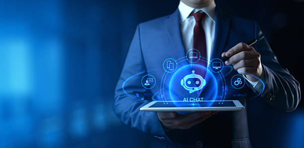 istock Businessman Holding smartphone with Ai Chat Icons on Screen. Artificial Intelligence Technology concept 2216190174