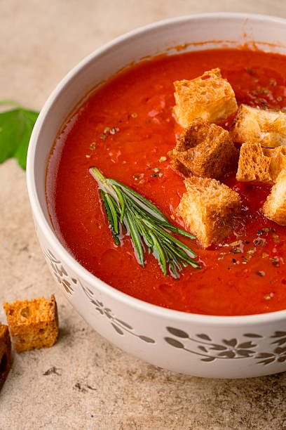istock Homemade tomato soup on vintage table 2216196689