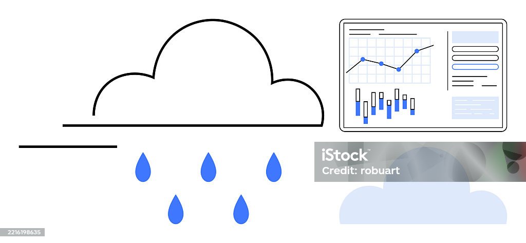 Weather Data Bar Graph Cloud With Raindrops And Data Analytics Chart Showcasing Weather ...