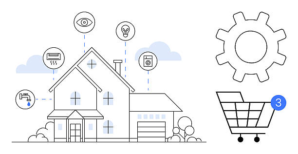 istock Smart Home Automation System with Connectivity Indicators and Integrated Shopping Cart Notification 2216198740