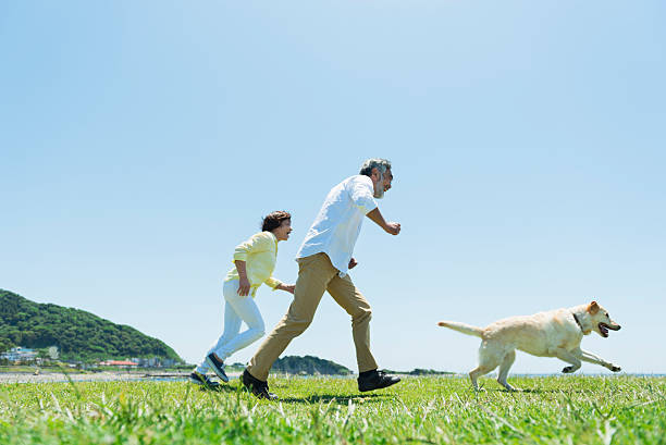 istock Running senior couple and dog 2216199275