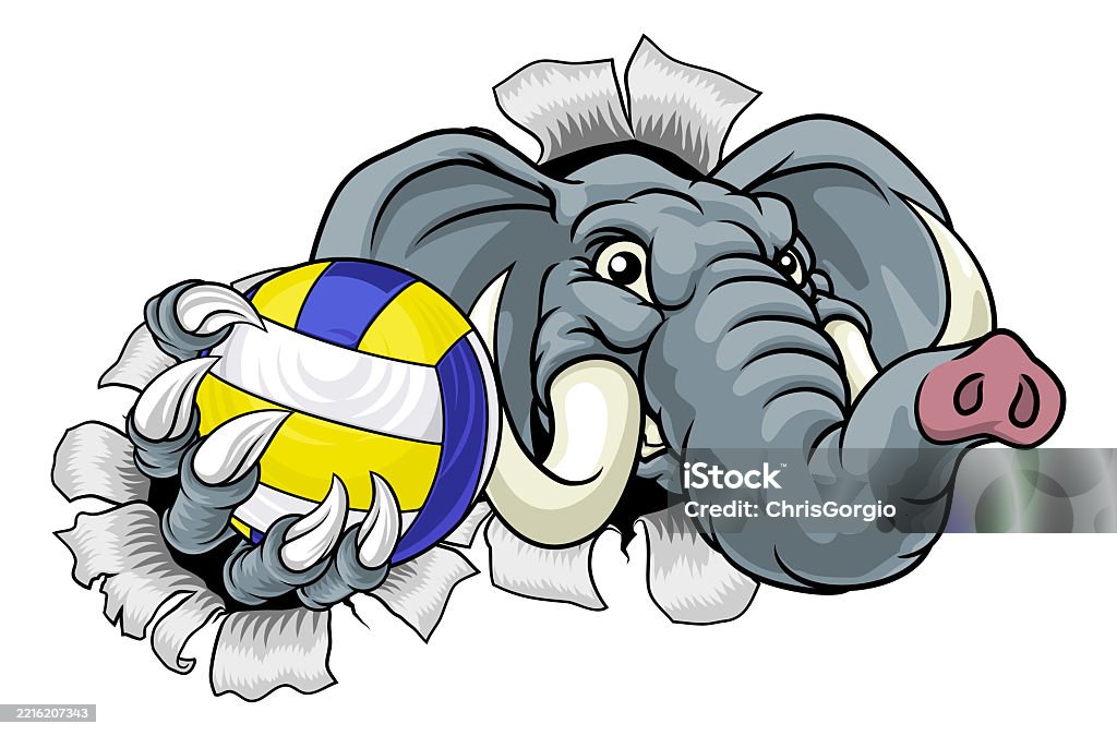 Maskot Hewan Voli Voli Bola Voli Gajah - Bebas Royalti Agresi vektor stok Maskot Hewan Voli Voli Bola Voli Gajah - Bebas Royalti Agresi vektor stok