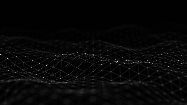 Digital wireframe mesh surface with glowing connection points forming a dynamic network, Technology network and blockchain connection, Big data transfer digital data analysis, Background 4k stock photo