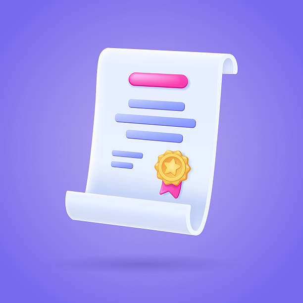 istock Diploma or contract white scroll with seal in 3d style for education, graduation, or award concept – 3d vector illustration. Isolated vector icon. 2216211424