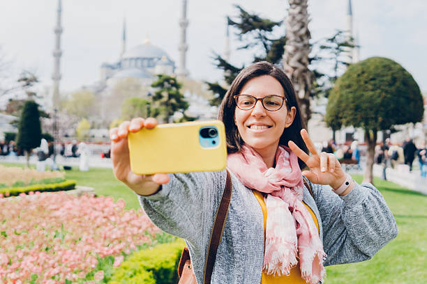 istock Cheerful woman selfie in Istanbul 2216212414