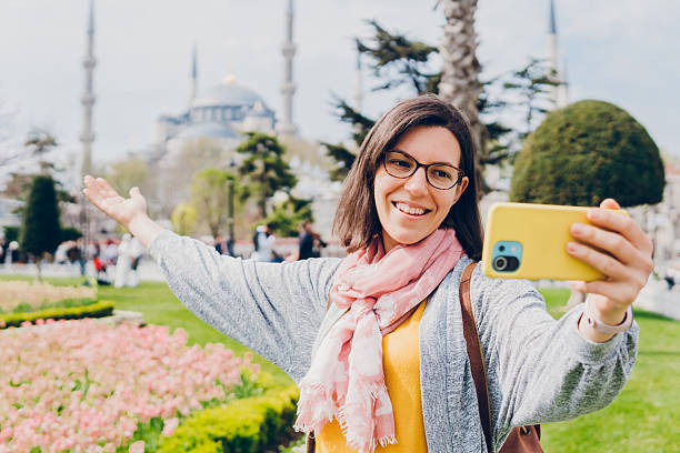 istock Cheerful woman selfie in Istanbul 2216212842