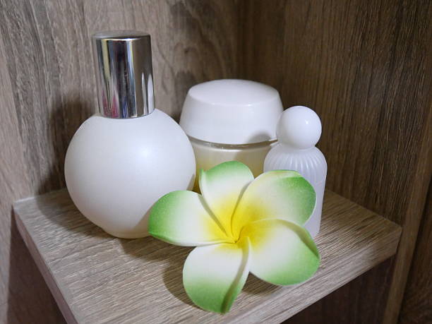 Cosmetic product displayed on a wooden dressing table