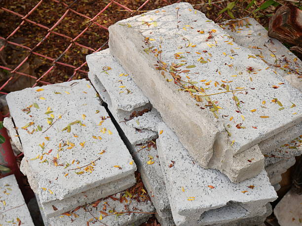 Cement brick blocks with fallen flower petals