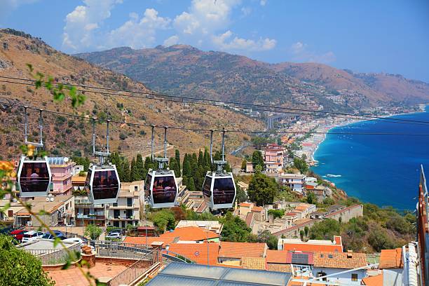 Cable car from Mazzaro to Taormina in Sicily island, Southern Italy.