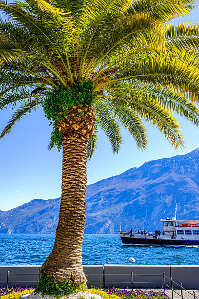 Limone sul Garda, Italy - March 31: historic harbor of the old town of Limone sul Garda on March 31, 2025