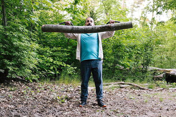 fitness training in the forest: front raise