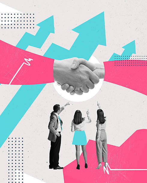 istock Creative art design. Handshake with rising chart arrows in background, symbolizing business growth and strategic success. 2216246386
