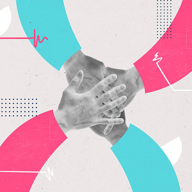 istock Conceptual art design. Multiple hands joining together in collective handshake to express unity, diversity, and collaborative power. 2216246396