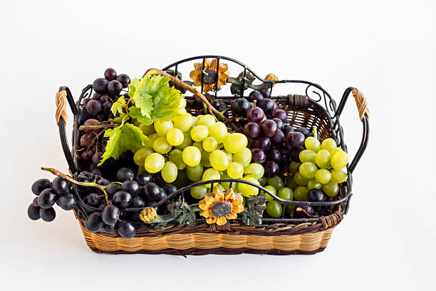 istock Natural grapes in wicker basket 2216252396