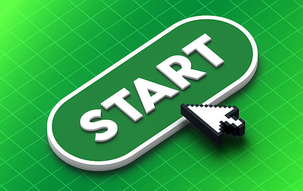 Start Clicking Button Cursor Computing Design Start clicking button technology digital computing cursor computer user interface 3D render user experience. novice operator stock pictures, royalty-free photos & images