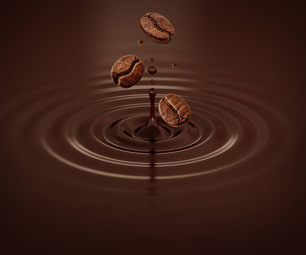 istock Coffee beans splash, 3D illustration. Roasted coffee beans falling into a coffee, creating ripples and splashes. 2216255932