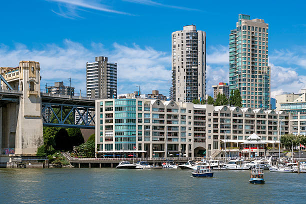 Vancouver city skyline by Granville Island and the Fraser River, British Columbia, Canada.