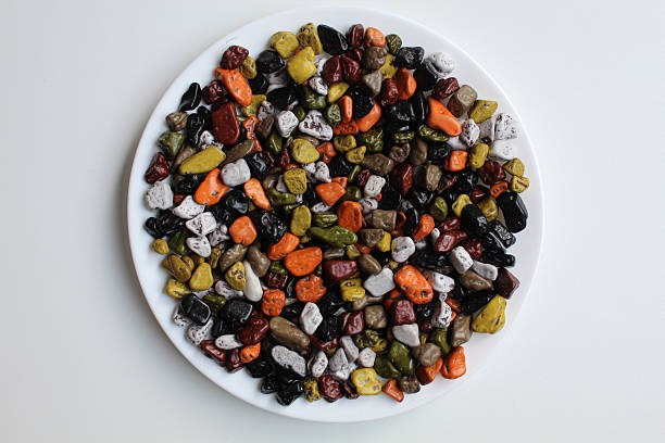 Turkish rocks chocolate on a plate, isolated in white background, flat lay or top view