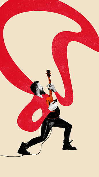Man in red outfit playing electric guitar