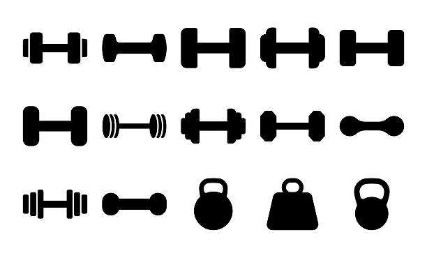 ilustrații de stoc cu gantere și kettlebell - pictograme vectoriale de sală izolate pe alb. - ganteră