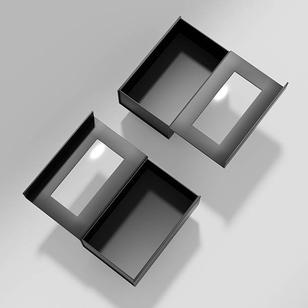istock luxury paper box packaging mockup, black gift box with window display, rigid paperboard rectangular packaging, square shape cardboard box with clear pvc window, elegent perfume packaging 2216268995