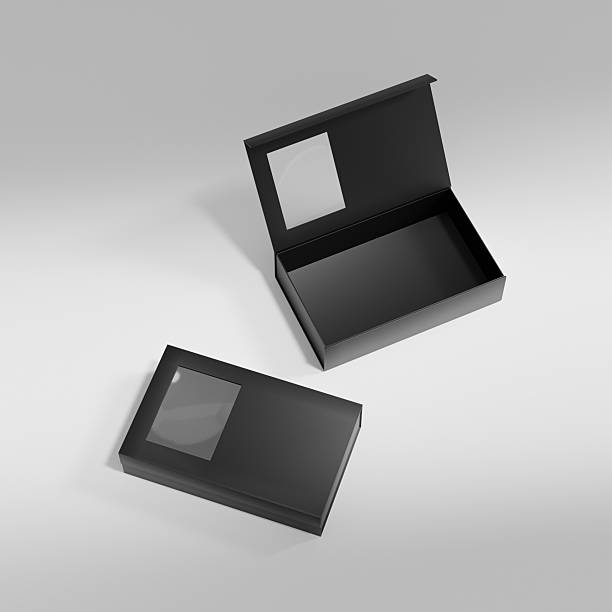 istock luxury paper box packaging mockup, black gift box with window display, rigid paperboard rectangular packaging, square shape cardboard box with clear pvc window, elegent perfume packaging 2216269723