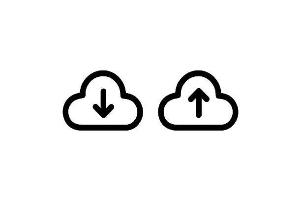 istock Black and white cloud icons with arrows indicating upload and download 2216271030