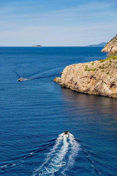 Speed boat passes coast of Croatia