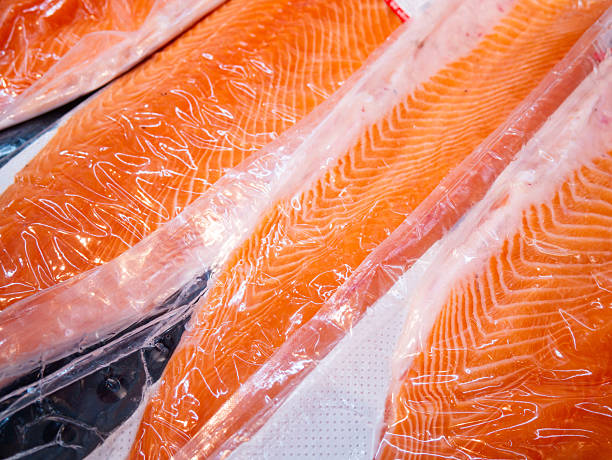 istock Salmon fillet in a vacuum package plastic bag. 2216278296