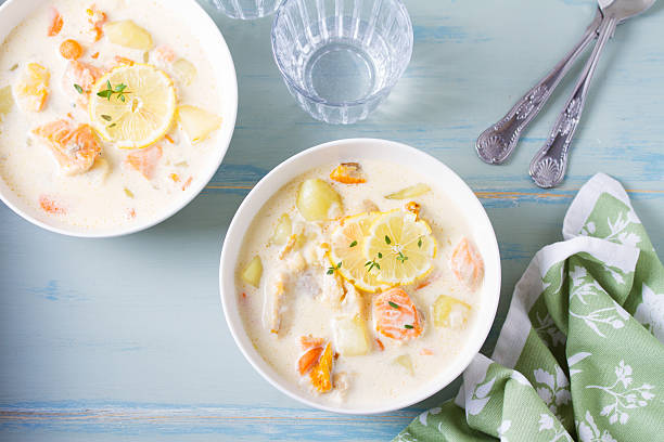 istock Fish and shrimp cream soup. 2216293253