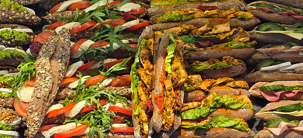 Colorful assortment fresh sandwiches vibrant vegetables flavorful ingredients