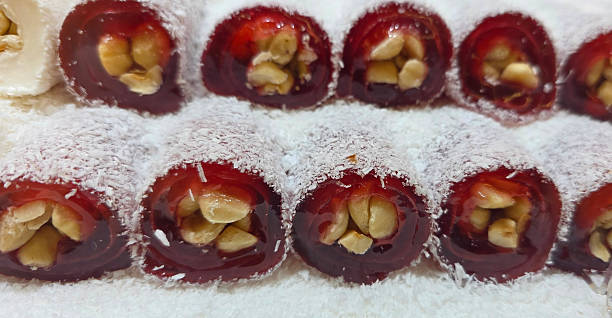 istock Colorful Turkish delight with nuts and powdered sugar arranged i 2216301140