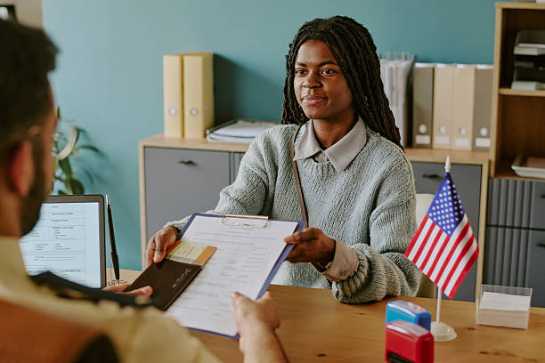 istock African American Woman Having Visa Interview 2216302339
