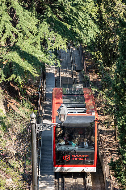 Funicular railway linking downtown Tbilisi with Mtatsminda Park, popular sightseeing area in Tbilisi, capital of Georgia on 11 April 2025