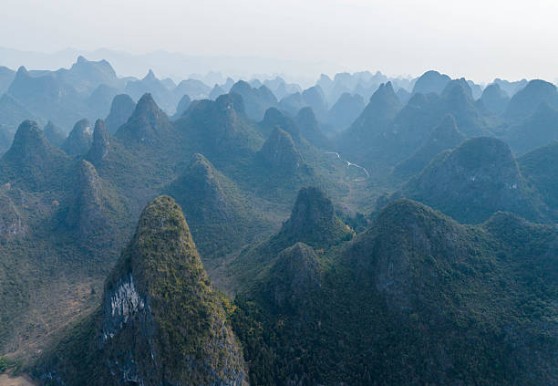 Panoramic View of Li River and Karst Mountains in Guilin