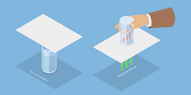 3D Isometric Flat Vector Illustration of Science Test 3D Isometric Flat Vector Illustration of Science Test, Trick Experiment Upside Down Glass Water Trick piston diagram stock illustrations
