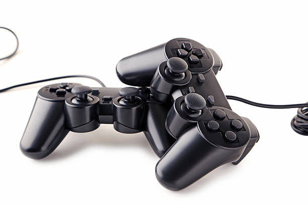 istock Black joysticks isolated on a white background 2216326766