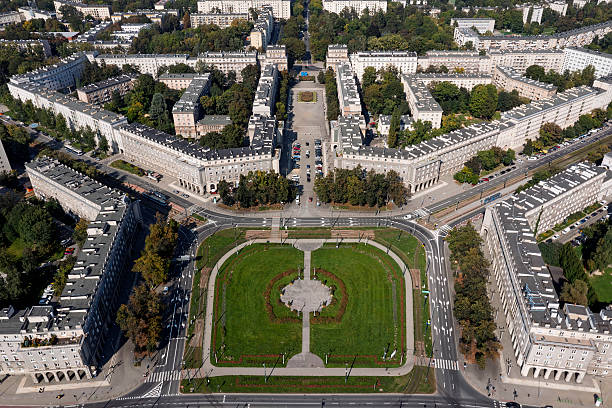 istock Apartment buildings and town square 2216343557