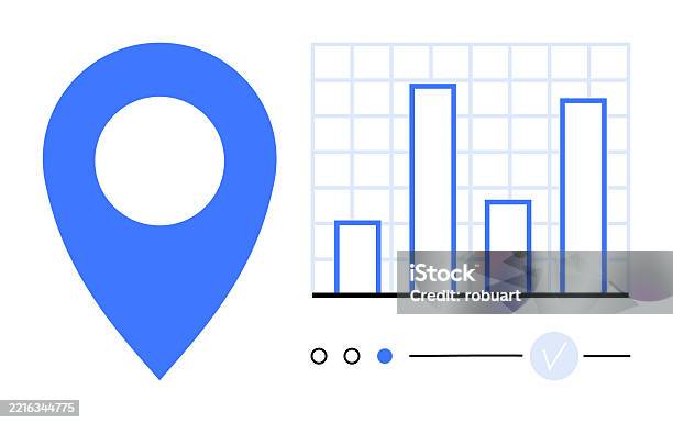 Blue Location Pin With Bar Graph And Interface Elements Highlighting ...