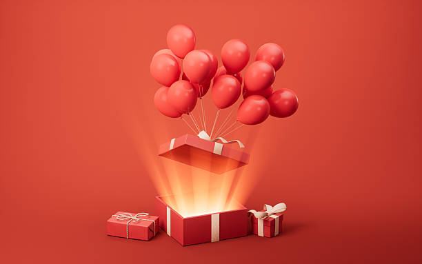istock Opening red cartoon style gift box, 3d rendering. 2216349950