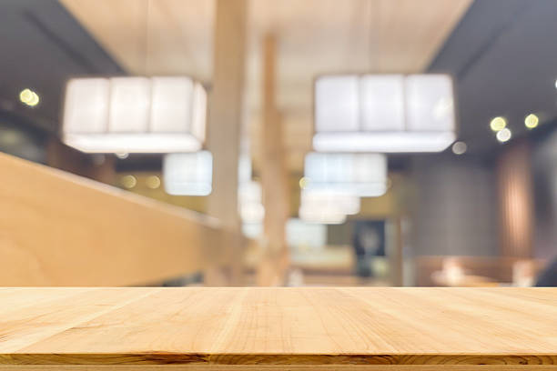 istock Empty wood table top with blurred Japanese restaurant background 2216352065