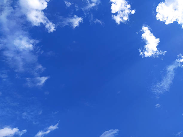 Vibrant blue sky with scattered fluffy white clouds. Ideal for backgrounds, positive themes, serenity, weather concepts, hope, or spacious designs. Airy, clean, and calming.